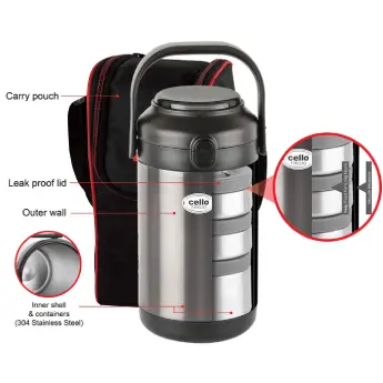 Lunch Box CELLO Fredo 4 with Pouch - Black