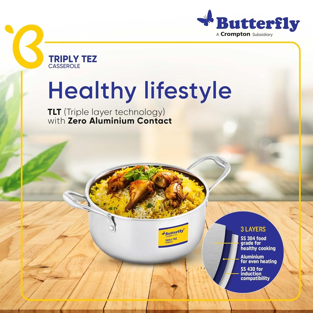 Fry Pan with Lid BUTTERFLY Tez Triply - 260 mm
