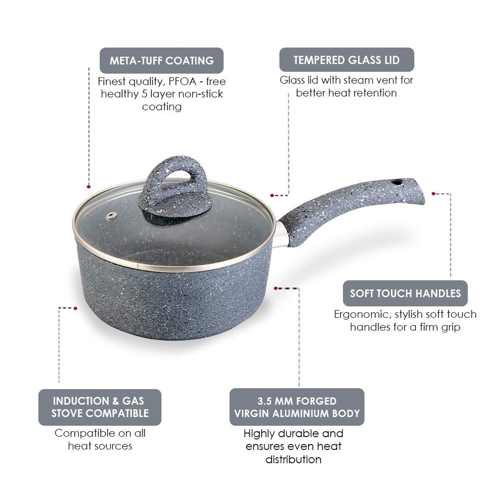 Sauce Pan with Lid 18 cm WONDERCHEF Granite Non-stick Pans