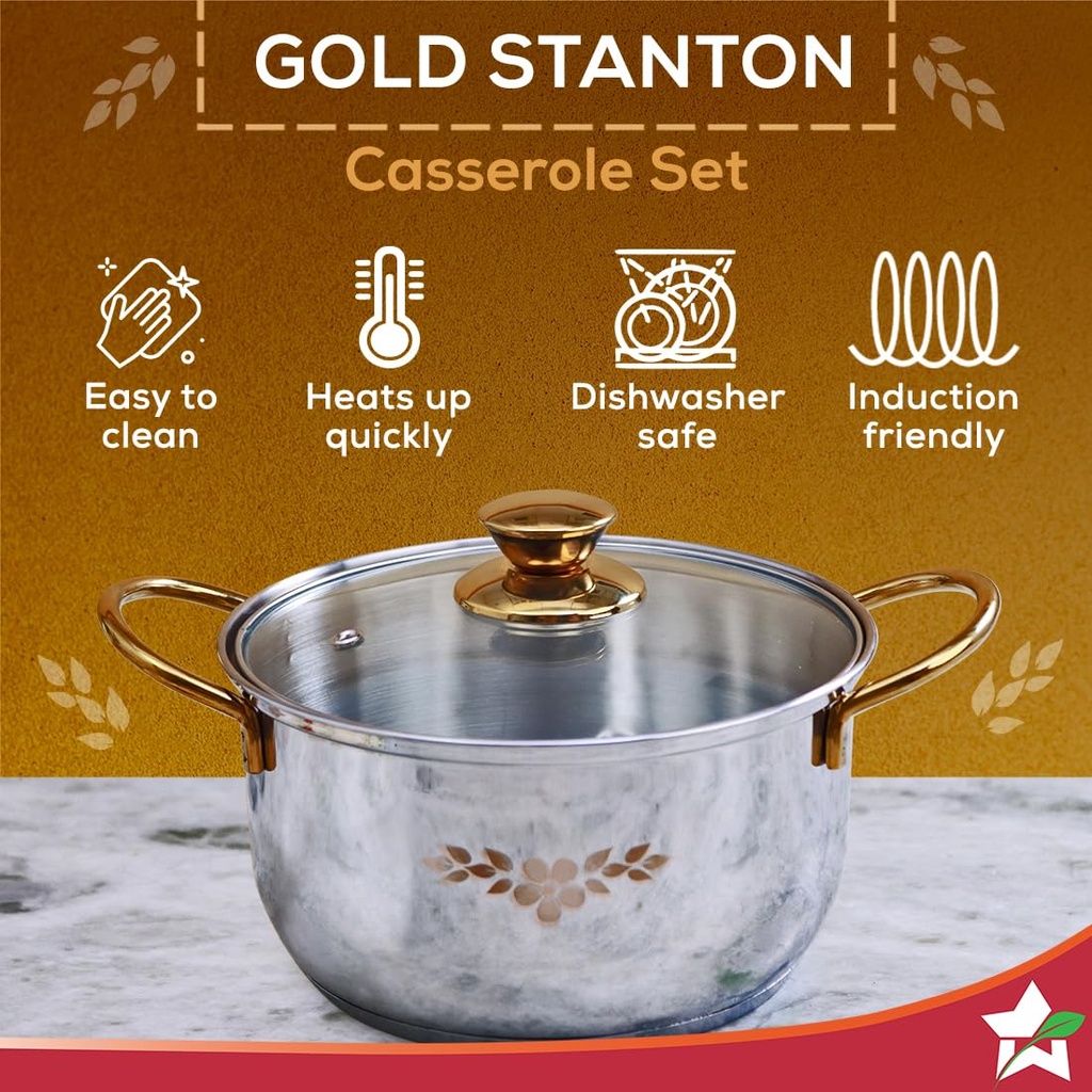 Stainless Steel Cookware WONDERCHEF Gold Stanton Casserole Set 3Pcs