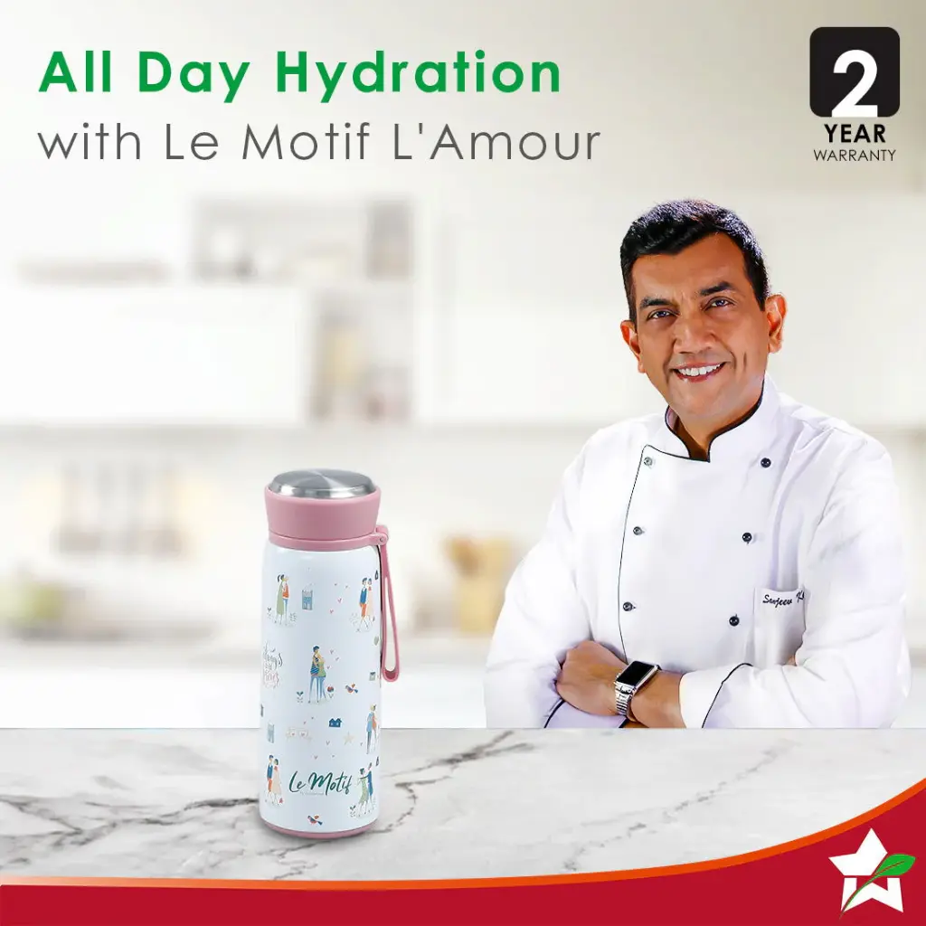 Water Bottle 420 ml WONDERCHEF Motif Lamour (Double Walled)