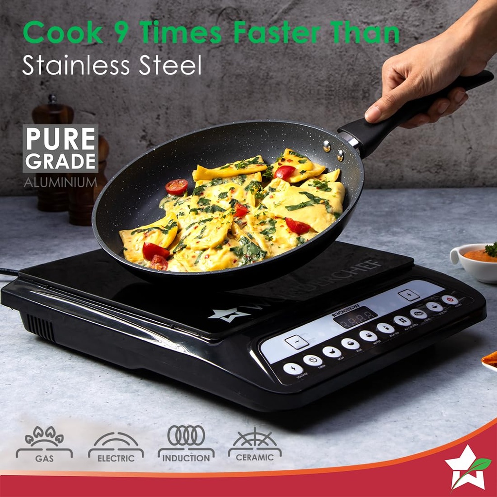 Duralite Die-Cast 4 pcs Set WONDERCHEF 24 cm Kadhai with Lid, 24 Cm Fry Pan, 28 cm Dosa Tawa