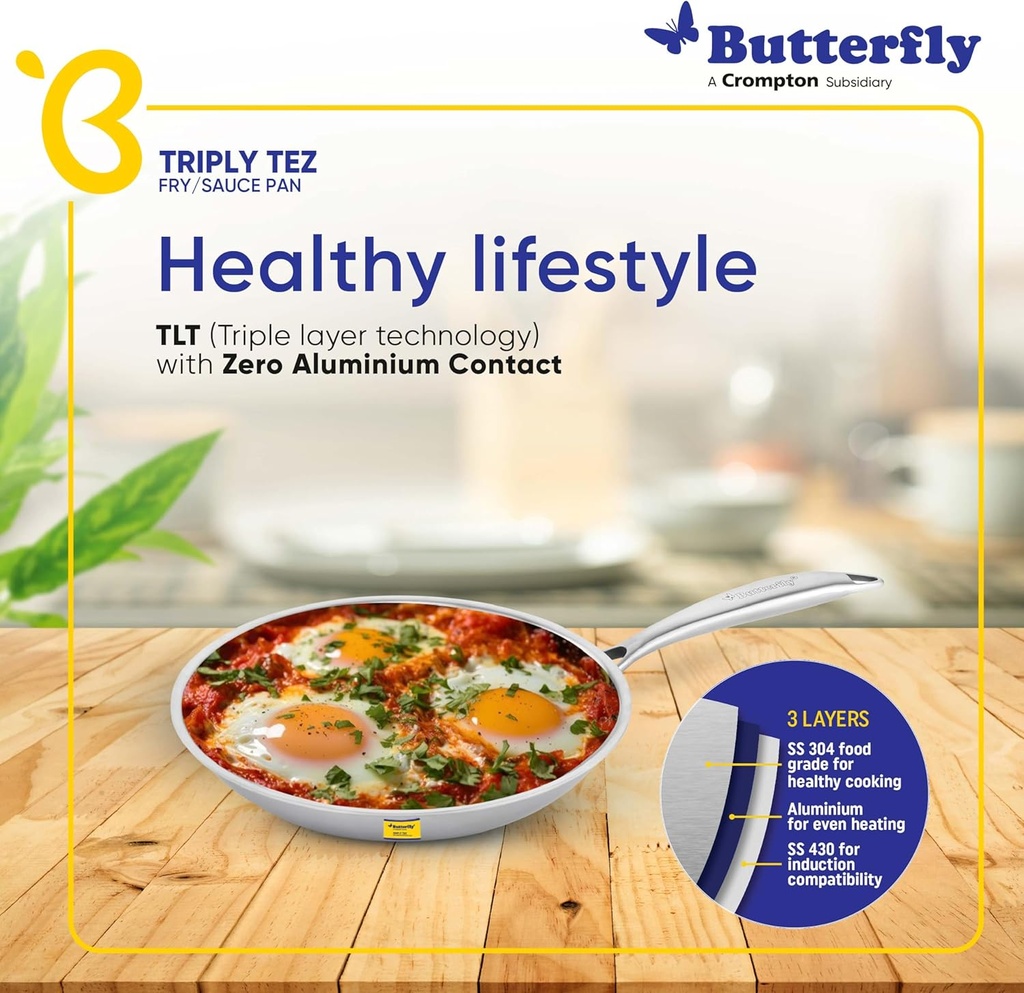 Fry Pan BUTTERFLY Tez Triply - 240 mm