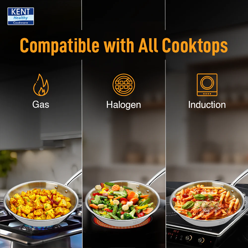 Frying Pan with SS Lid KENT Tri-ply - 22 cm