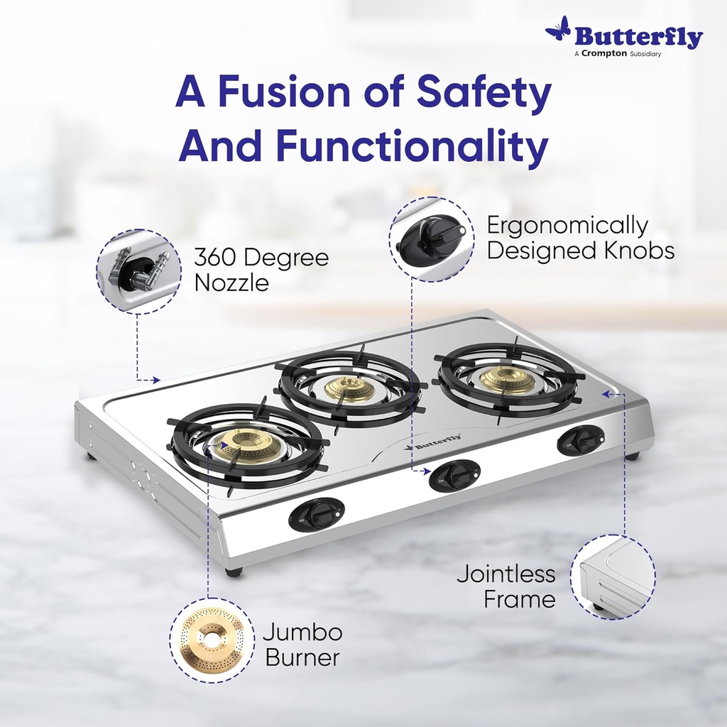 Gas Stove BUTTERFLY Bolt Shakti - 3 Burner 