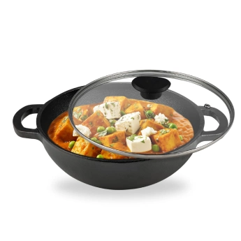 Kadhai with Glass Lid PENCIL Black Cast - 25 cm