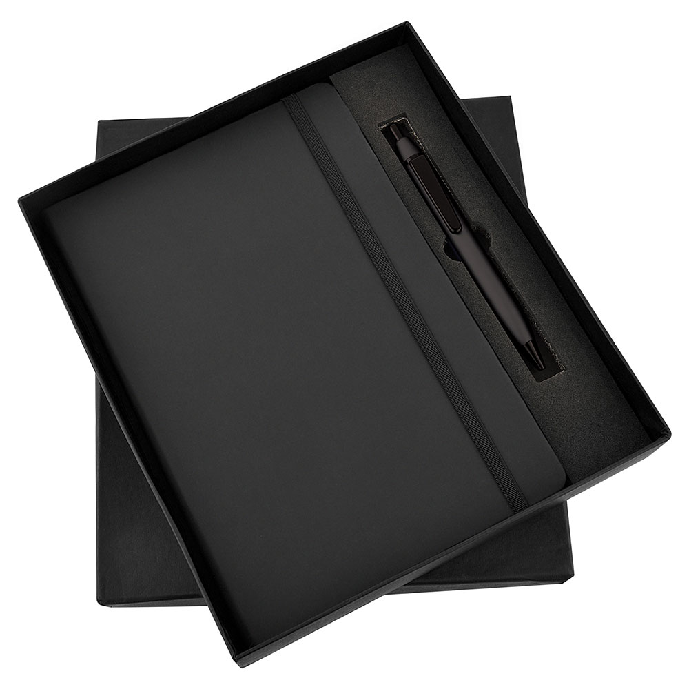 Gift Set WHITE LABEL Pen with Diary - Elastic Black